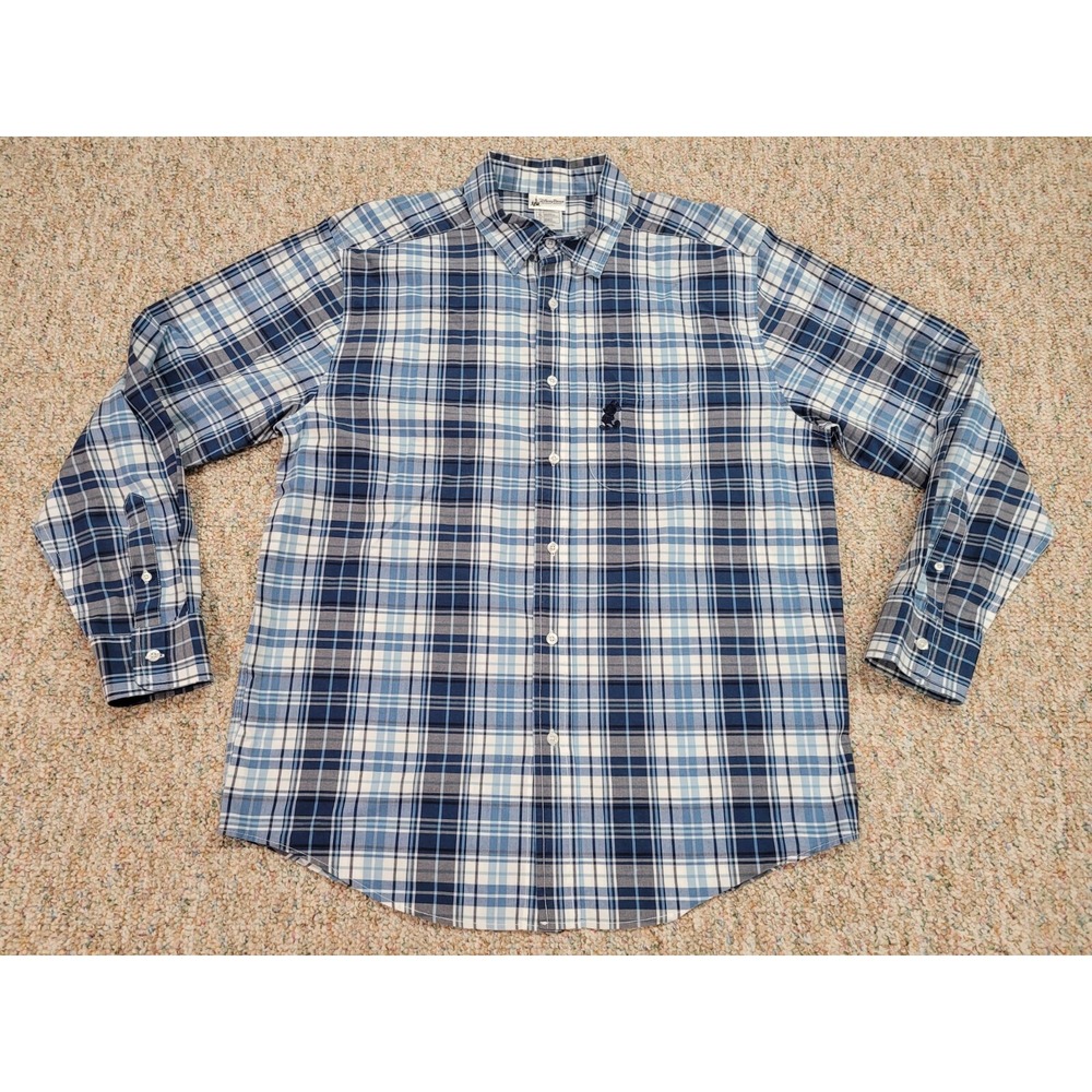 Disney Parks Mickey Mouse Shirt Mens Large Blue Plaid Cotton Button Down